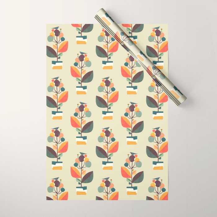 Potted plant with a bird Wrapping Paper Gallery Image 1