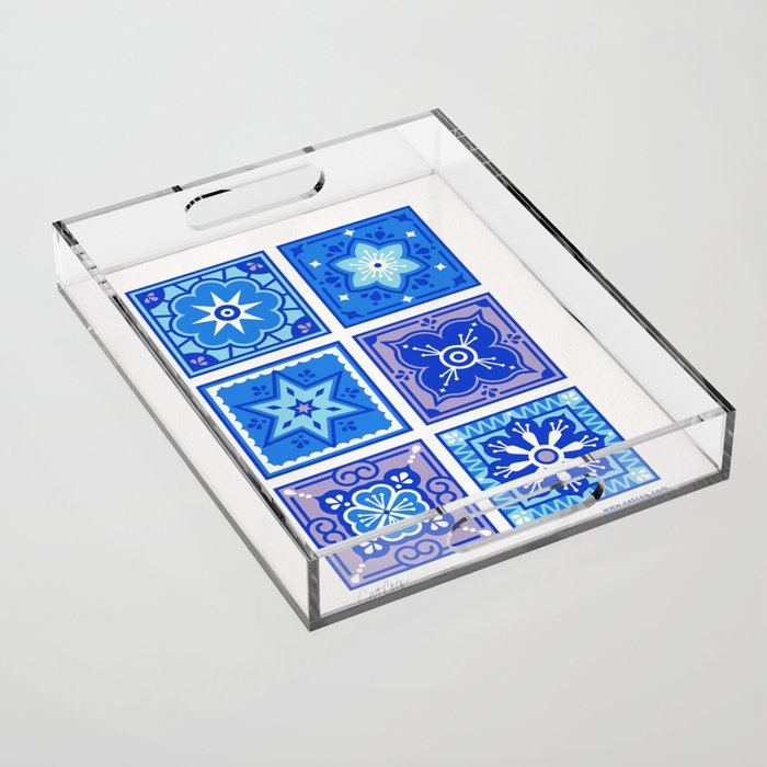 Talavera Mexican Tile - Blue Palette Acrylic Tray Gallery Image 1