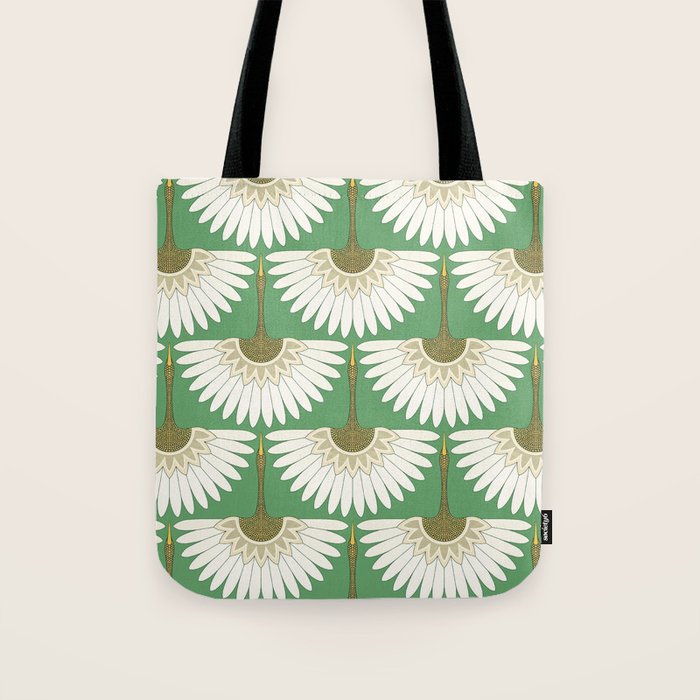art deco cranes green Tote Bag Gallery Image 1