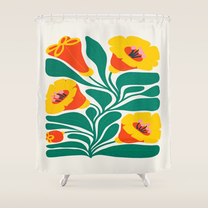 Orioles & Golden Poppy: Les Fleurs | Flower Market 04 | Spring Summer 23 Shower Curtain Gallery Image 1
