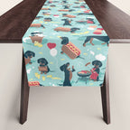 Hot dogs and lemonade // aqua background navy dachshunds Table Runner Gallery Image 1