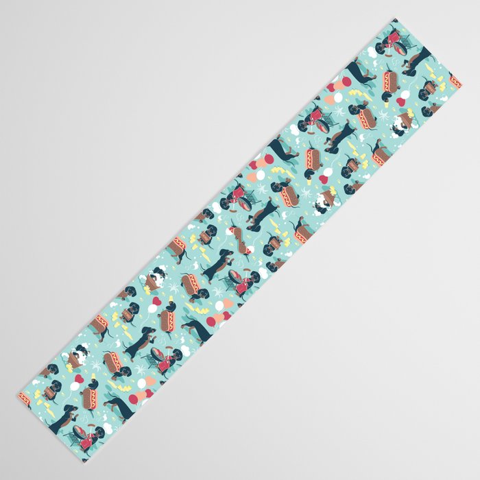 Hot dogs and lemonade // aqua background navy dachshunds Table Runner Gallery Image 3