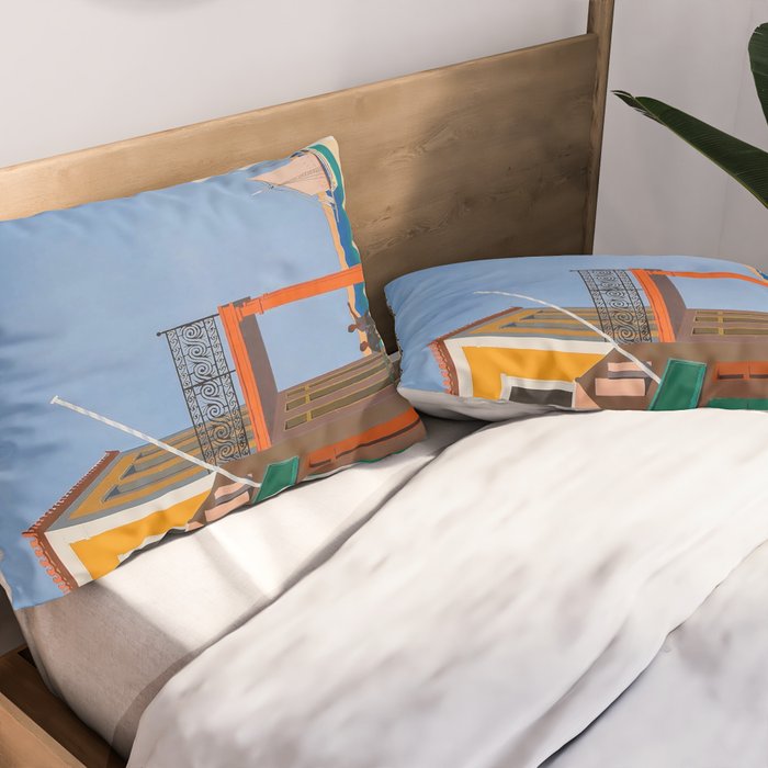 Greece Midcentury Modern Vintage Travel Poster Minimal Style Pillow Sham Gallery Image 2