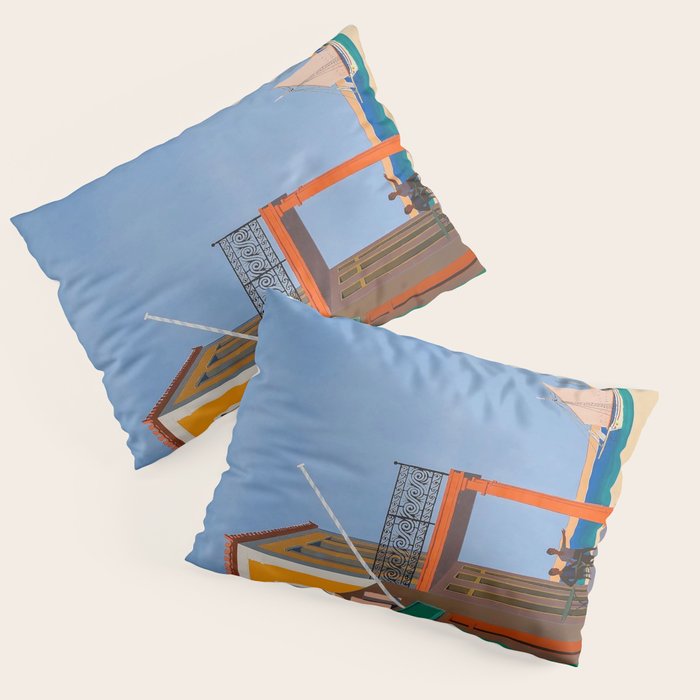 Greece Midcentury Modern Vintage Travel Poster Minimal Style Pillow Sham Gallery Image 1