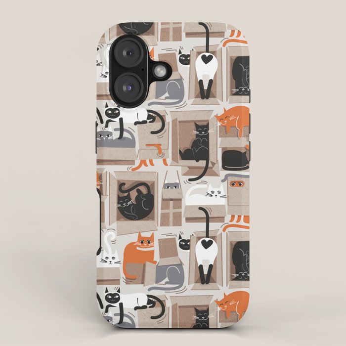 Purfect feline architecture // beige background cute cats in cardboard boxes iPhone Case Gallery Image 1