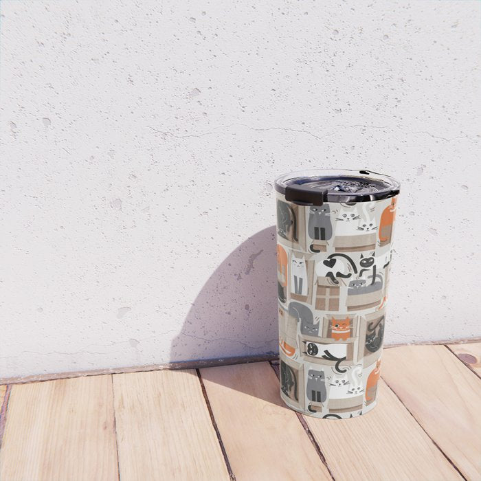 Purfect feline architecture // beige background cute cats in cardboard boxes Travel Mug Gallery Image 4