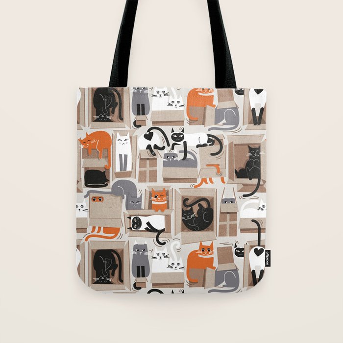 Purfect feline architecture // beige background cute cats in cardboard boxes Tote Bag Gallery Image 1