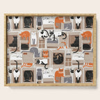 Purfect feline architecture // beige background cute cats in cardboard boxes Serving Tray Gallery Image 1
