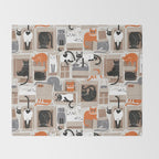 Purfect feline architecture // beige background cute cats in cardboard boxes Throw Blanket Gallery Image 2