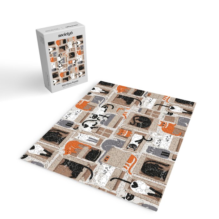 Purfect feline architecture // beige background cute cats in cardboard boxes Jigsaw Puzzle Gallery Image 2