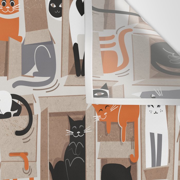 Purfect feline architecture // beige background cute cats in cardboard boxes Wall Tapestry Gallery Image 3