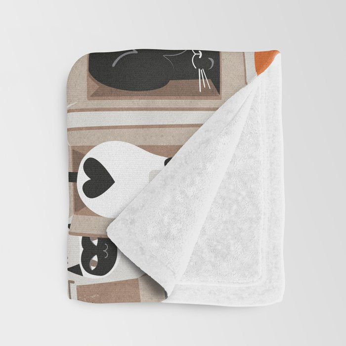 Purfect feline architecture // beige background cute cats in cardboard boxes Throw Blanket Gallery Image 3