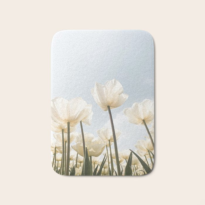 White Tulips In Spring In Holland Photo | Dutch Flowers Art Print |  Europe Travel Photography Bath Mat Gallery Image 1