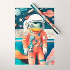 The Outsider Syndrome, Astronaut Space Travel Galaxy Surrealism, Individuality Blush Photography Plants Mars Moon Eclectic Concept Wrapping Paper Gallery Image 1
