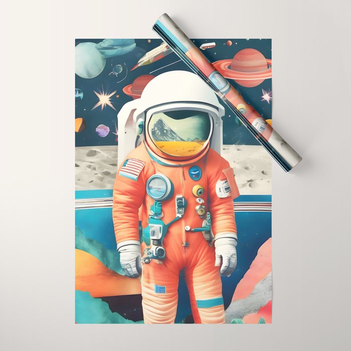 The Outsider Syndrome, Astronaut Space Travel Galaxy Surrealism, Individuality Blush Photography Plants Mars Moon Eclectic Concept Wrapping Paper Gallery Image 1