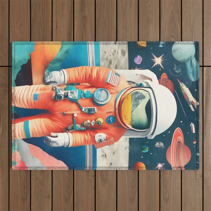 The Outsider Syndrome, Astronaut Space Travel Galaxy Surrealism, Individuality Blush Photography Plants Mars Moon Eclectic Concept Outdoor Rug Gallery Image 1