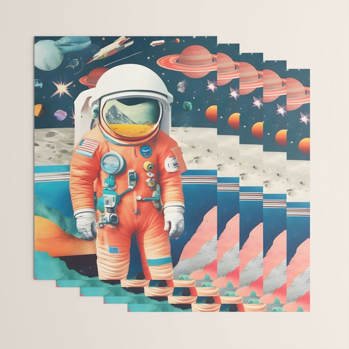 The Outsider Syndrome, Astronaut Space Travel Galaxy Surrealism, Individuality Blush Photography Plants Mars Moon Eclectic Concept Wrapping Paper Gallery Image 3