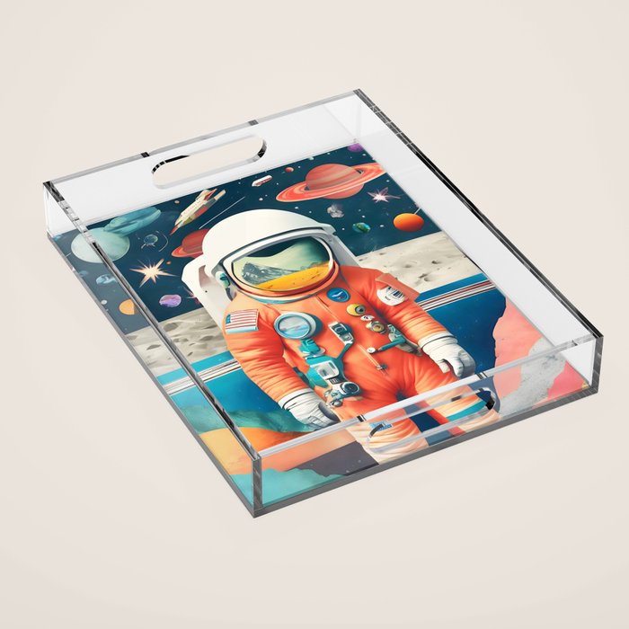 The Outsider Syndrome, Astronaut Space Travel Galaxy Surrealism, Individuality Blush Photography Plants Mars Moon Eclectic Concept Acrylic Tray Gallery Image 1