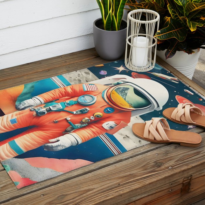 The Outsider Syndrome, Astronaut Space Travel Galaxy Surrealism, Individuality Blush Photography Plants Mars Moon Eclectic Concept Outdoor Rug Gallery Image 2