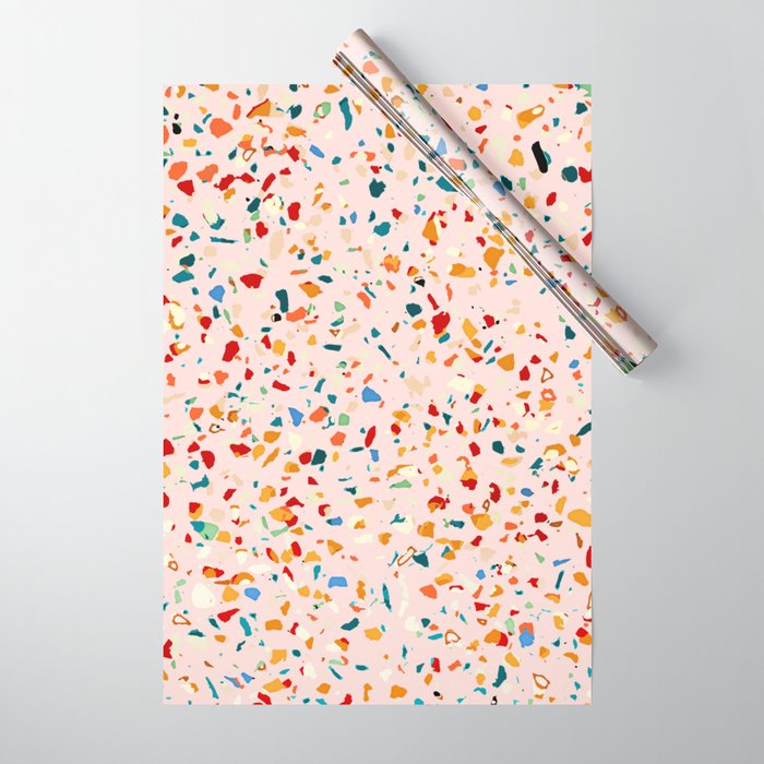 Blush Terrazzo | Pink Eclectic Speckles | Abstract Confetti Painting | Chic Bohemian Illustration Wrapping Paper Gallery Image 1