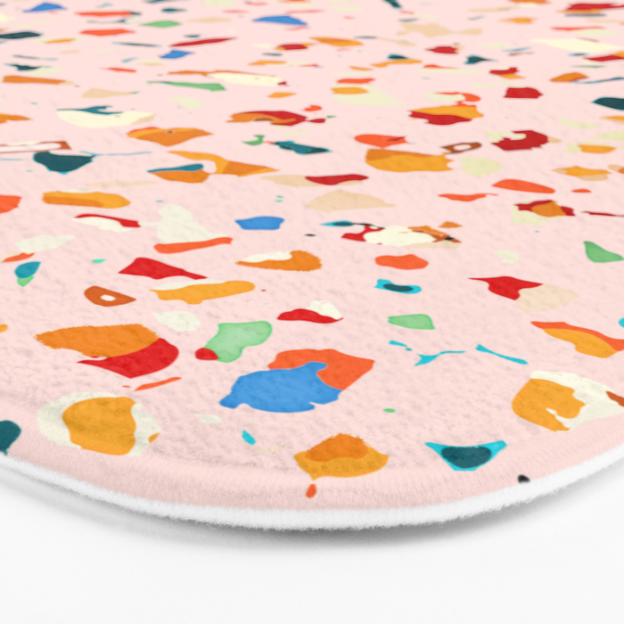 Blush Terrazzo | Pink Eclectic Speckles | Abstract Confetti Painting | Chic Bohemian Illustration Bath Mat Gallery Image 3