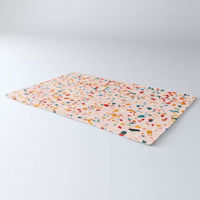 Blush Terrazzo | Pink Eclectic Speckles | Abstract Confetti Painting | Chic Bohemian Illustration Rug Gallery Image 3