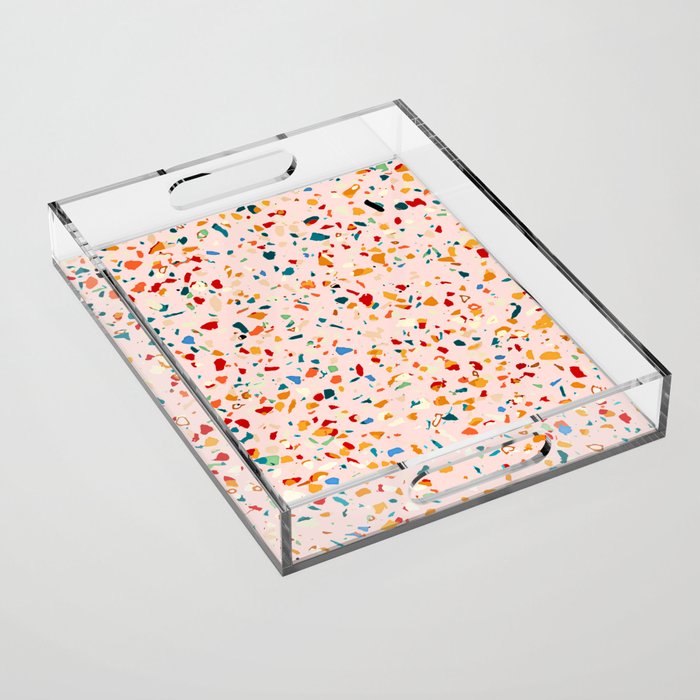 Blush Terrazzo | Pink Eclectic Speckles | Abstract Confetti Painting | Chic Bohemian Illustration Acrylic Tray Gallery Image 1