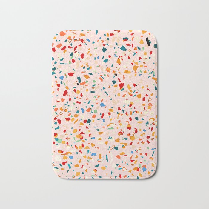 Blush Terrazzo | Pink Eclectic Speckles | Abstract Confetti Painting | Chic Bohemian Illustration Bath Mat Gallery Image 1