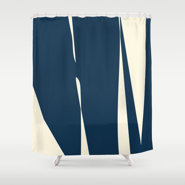 Minimalist Blue & Ivory Abstract Shapes Shower Curtain Gallery Image 1