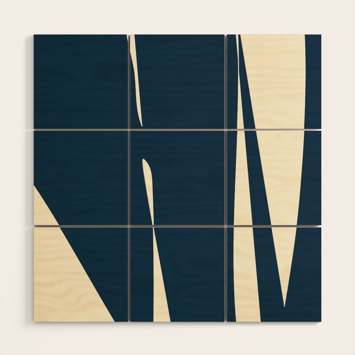 Minimalist Blue & Ivory Abstract Shapes Wood Wall Art Gallery Image 1