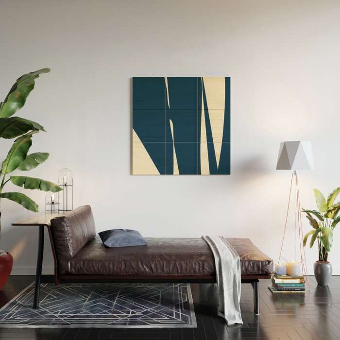 Minimalist Blue & Ivory Abstract Shapes Wood Wall Art Gallery Image 2
