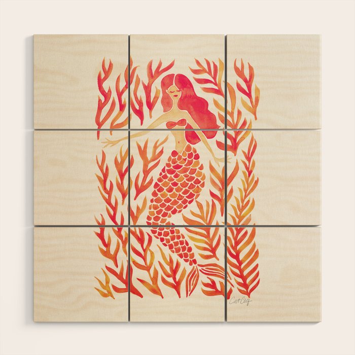 Kelp Forest Mermaid - Peach Palette Wood Wall Art Gallery Image 1