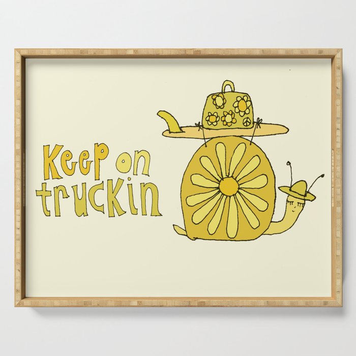 keep on truckin surfy snail // retro surf art by surfy birdy Serving Tray Gallery Image 1