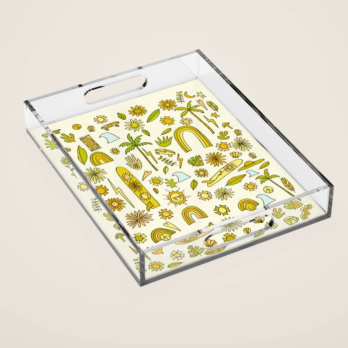 doodle daydreams sunshine and good vibes // retro art by surfy birdy Acrylic Tray Gallery Image 1