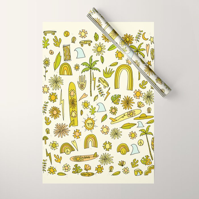 doodle daydreams sunshine and good vibes // retro art by surfy birdy Wrapping Paper Gallery Image 1