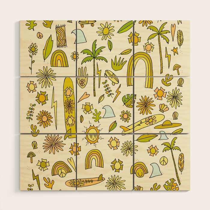 doodle daydreams sunshine and good vibes // retro art by surfy birdy Wood Wall Art Gallery Image 1