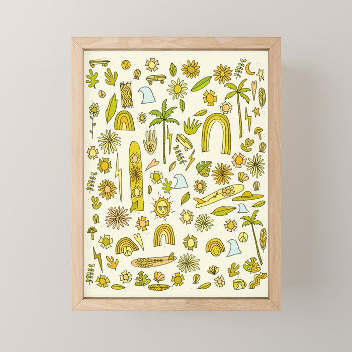 doodle daydreams sunshine and good vibes // retro art by surfy birdy Mini Art Print Gallery Image 1