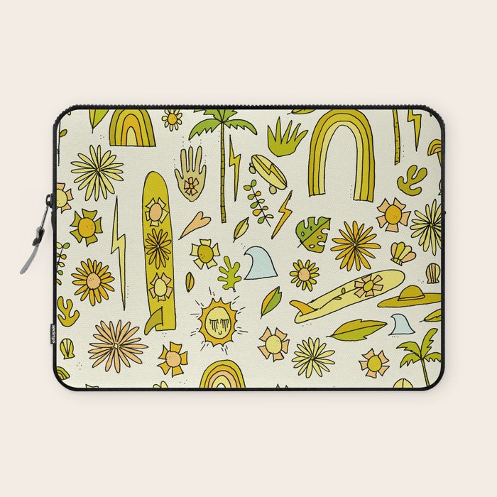 doodle daydreams sunshine and good vibes // retro art by surfy birdy Laptop Sleeve Gallery Image 1
