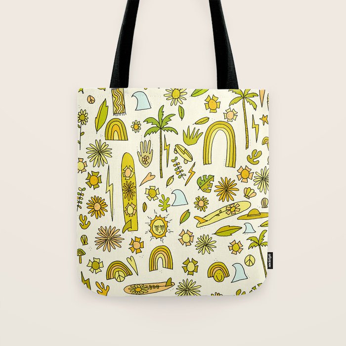 doodle daydreams sunshine and good vibes // retro art by surfy birdy Tote Bag Gallery Image 1