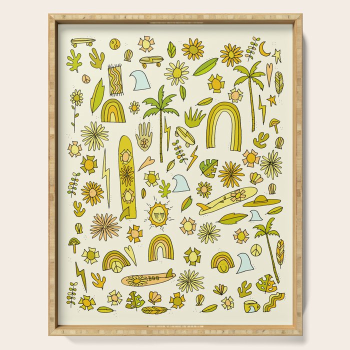 doodle daydreams sunshine and good vibes // retro art by surfy birdy Serving Tray Gallery Image 1