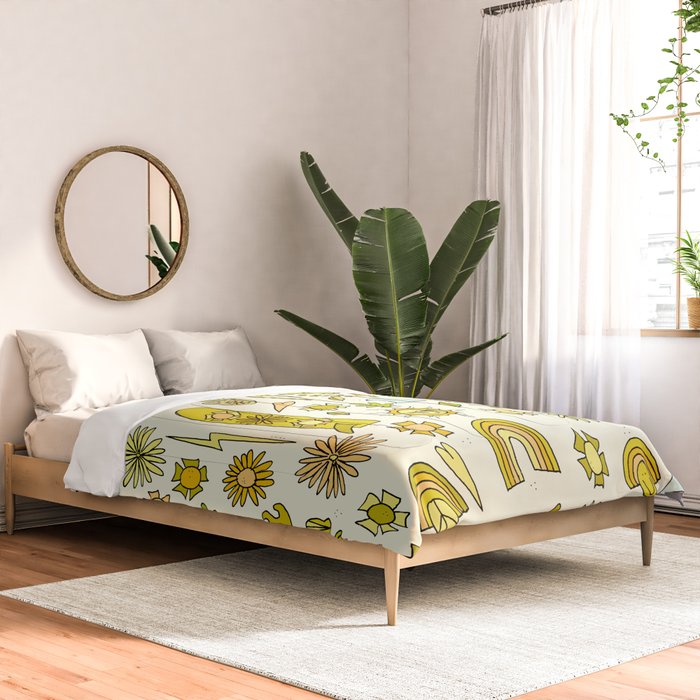 doodle daydreams sunshine and good vibes // retro art by surfy birdy Comforter Gallery Image 2