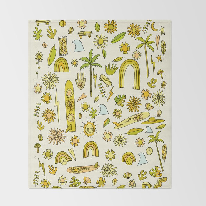 doodle daydreams sunshine and good vibes // retro art by surfy birdy Throw Blanket Gallery Image 2