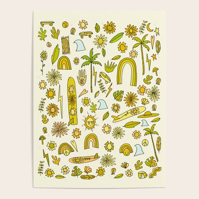 doodle daydreams sunshine and good vibes // retro art by surfy birdy Poster Gallery Image 4