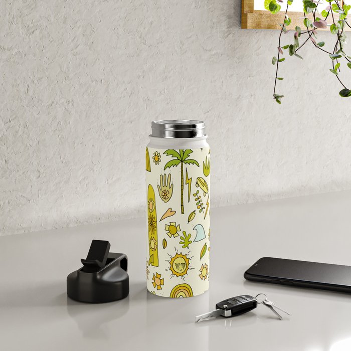 doodle daydreams sunshine and good vibes // retro art by surfy birdy Water Bottle Gallery Image 4
