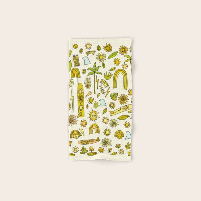 doodle daydreams sunshine and good vibes // retro art by surfy birdy Bath Towel Gallery Image 1