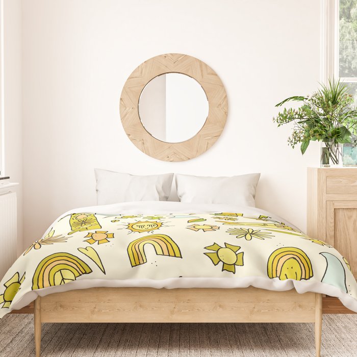 doodle daydreams sunshine and good vibes // retro art by surfy birdy Duvet Cover Gallery Image 3