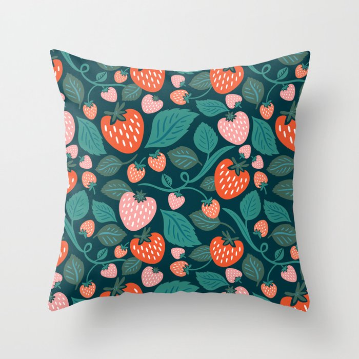Strawberry Fields - Teal Green & Red Throw Pillow Gallery Image 1