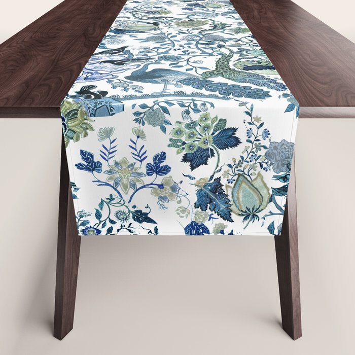Blue vintage chinoiserie flora Table Runner Gallery Image 1