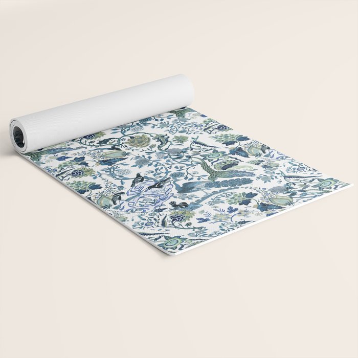 Blue vintage chinoiserie flora Yoga Mat Gallery Image 2