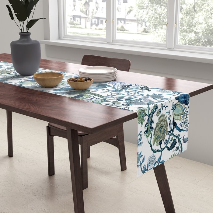 Blue vintage chinoiserie flora Table Runner Gallery Image 2